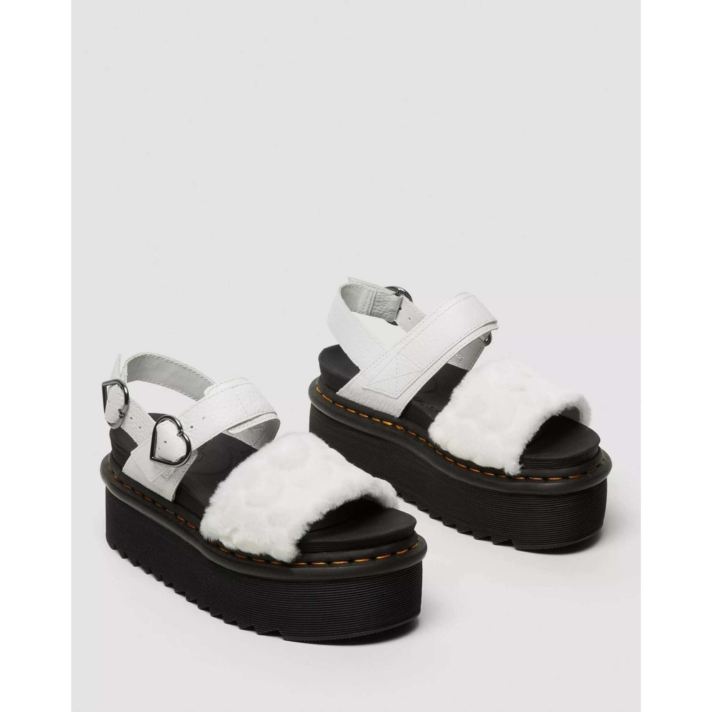Dr. Martens Voss Quad Fluffy Sandals Womens 9 White Heart Buckle Platform